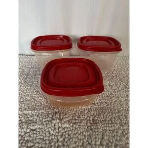 Rubbermaid Food Storage Containers Square Red Lids Set Of Three 1.25 Cup & 2 Cup